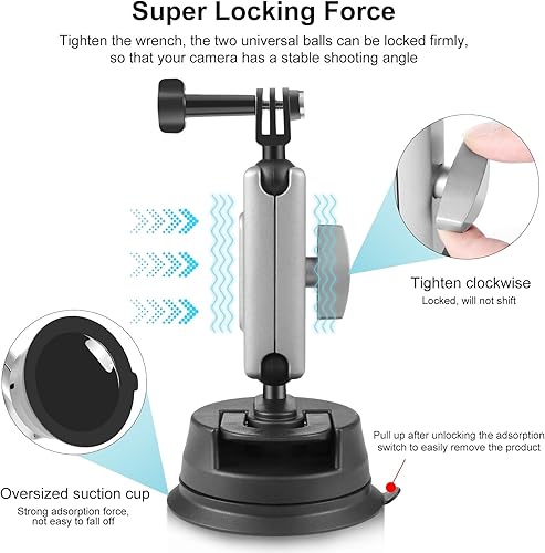 Miniatura 4 de PULUZ Soporte de ventosa para coche con rotación de 360 para parabrisas y cámara de ventana para GoPro Hero 12 11 10 9 8 7 Insta360 X3 DJI Action