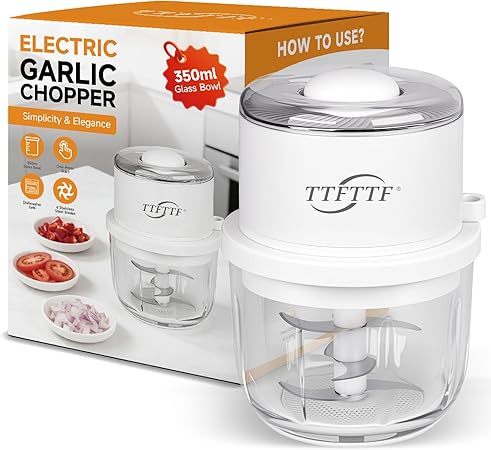 Electric Garlic Chopper, 350ML Glass Bowl Mini Food Processor, Portable