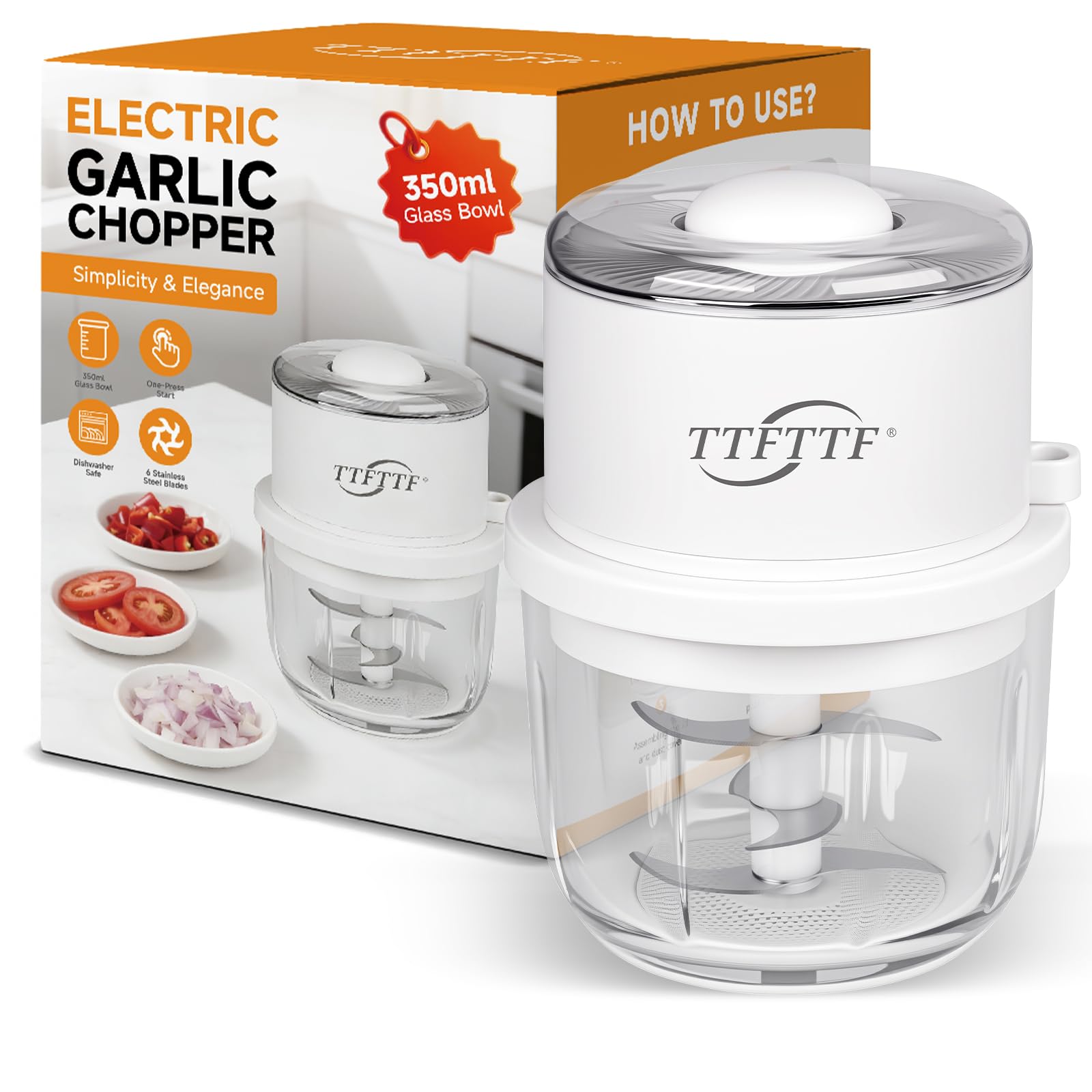 Photo 1 of TTFTTF Electric Garlic Chopper, 350ML Glass Bowl Mini Food Processor, Portable Veggie Chopper Onion Garlic Grinder, Wireless Blender for Ginger, Chili, Fruit, Meat, etc