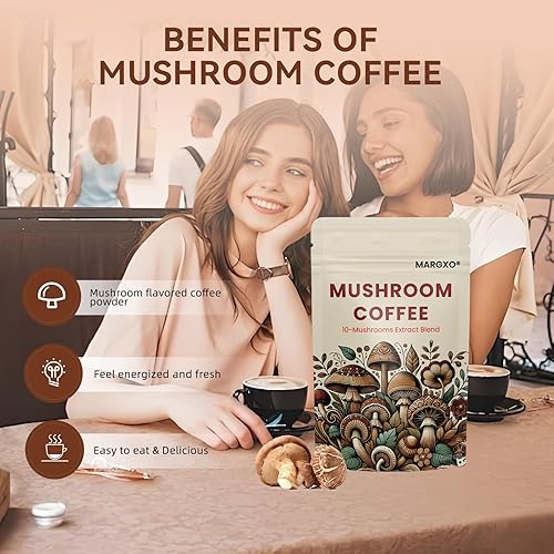 Miniatura 3 de Margxo Café de hongos, mezcla de extracto de 10 hongos, 6.35 onzas, 30 porciones, contiene leche de coco