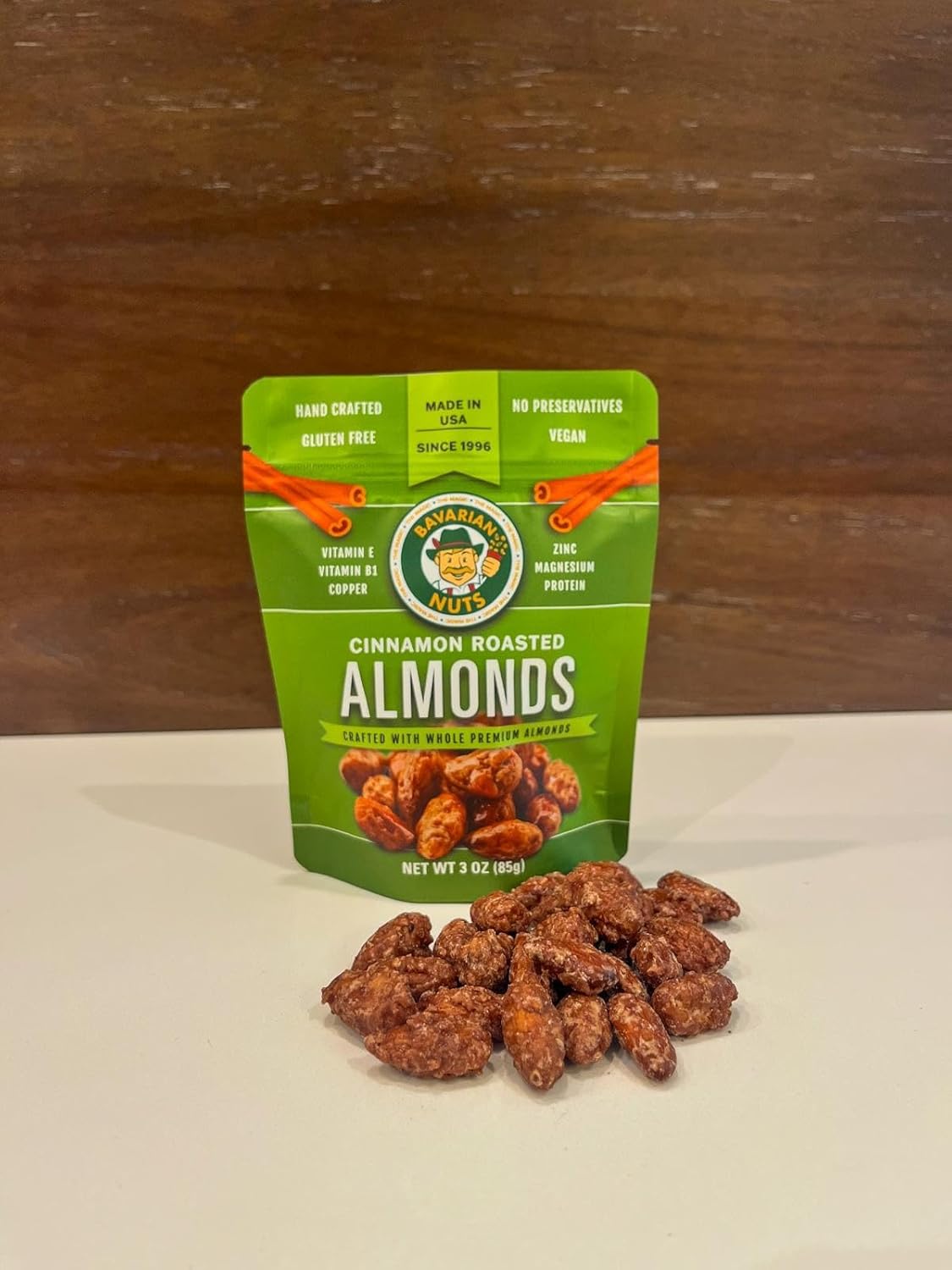 Magic Bavarian Cinnamon Roasted Almonds, 3 Ounces Trial Size of Sweet, Gluten-Free, Vegan Nuts, Made in the USA (Pack of 6)