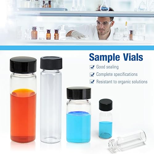 Miniatura 6 de ALWSCI Viales de vidrio de 0.54 onzas, frasco pequeño de muestra líquida, viales vacíos de vidrio de borosilicato de 0.5 fl oz con tapas, 18-400
