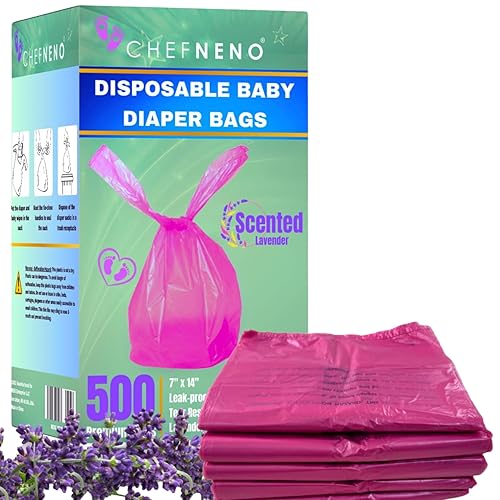 Bolsa de pañales para bebé desechable (500 unidades) con aroma a polvo de bebé fresco, asas fáciles de atar, saco de pañales perfumado, bolsas
