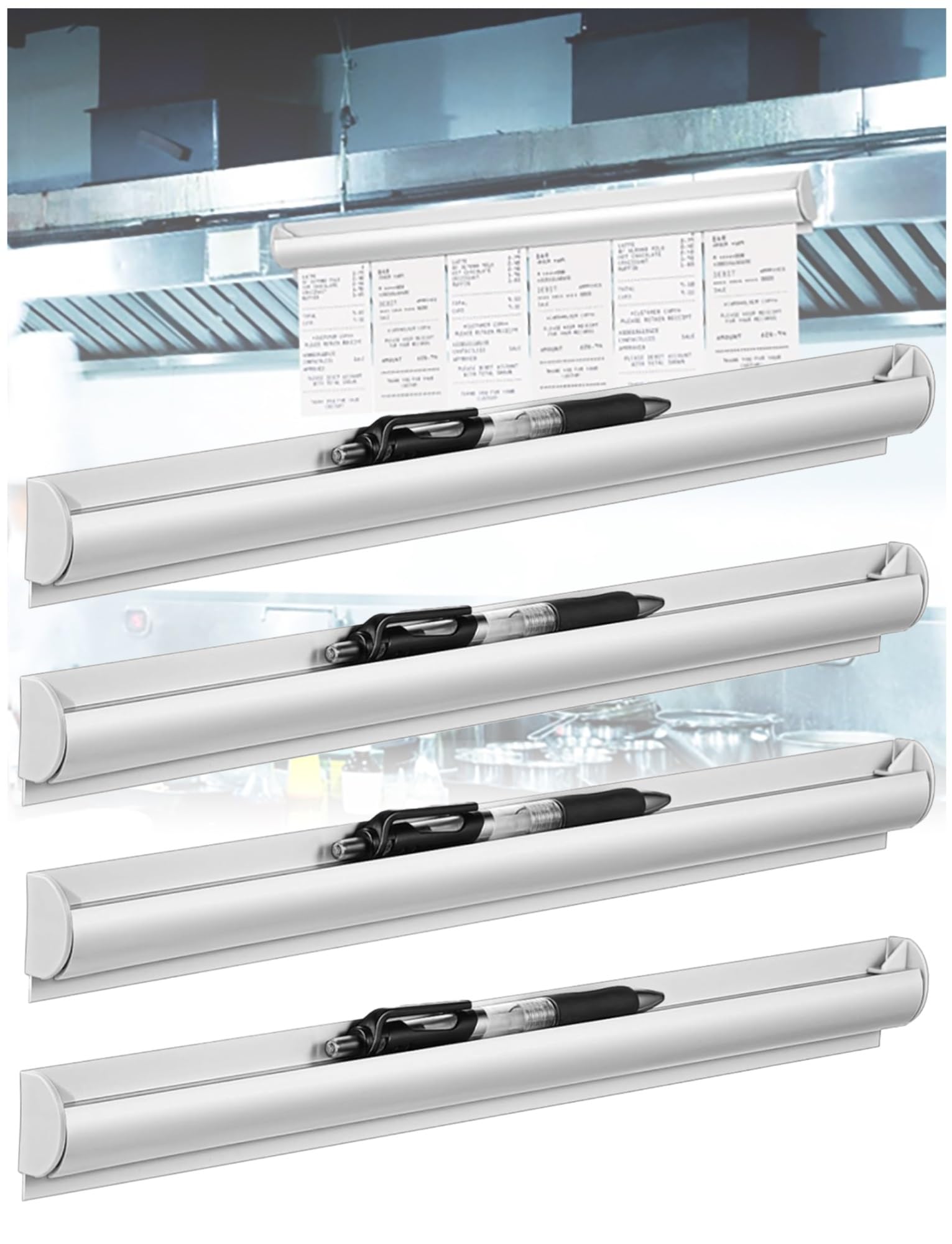 4 soportes for pedidos de restaurantes, organizador de tickets sin taladros for cocinas, cafeterías, pubs, bares y oficinas, con riel de aluminio.(50cm/19.7in)