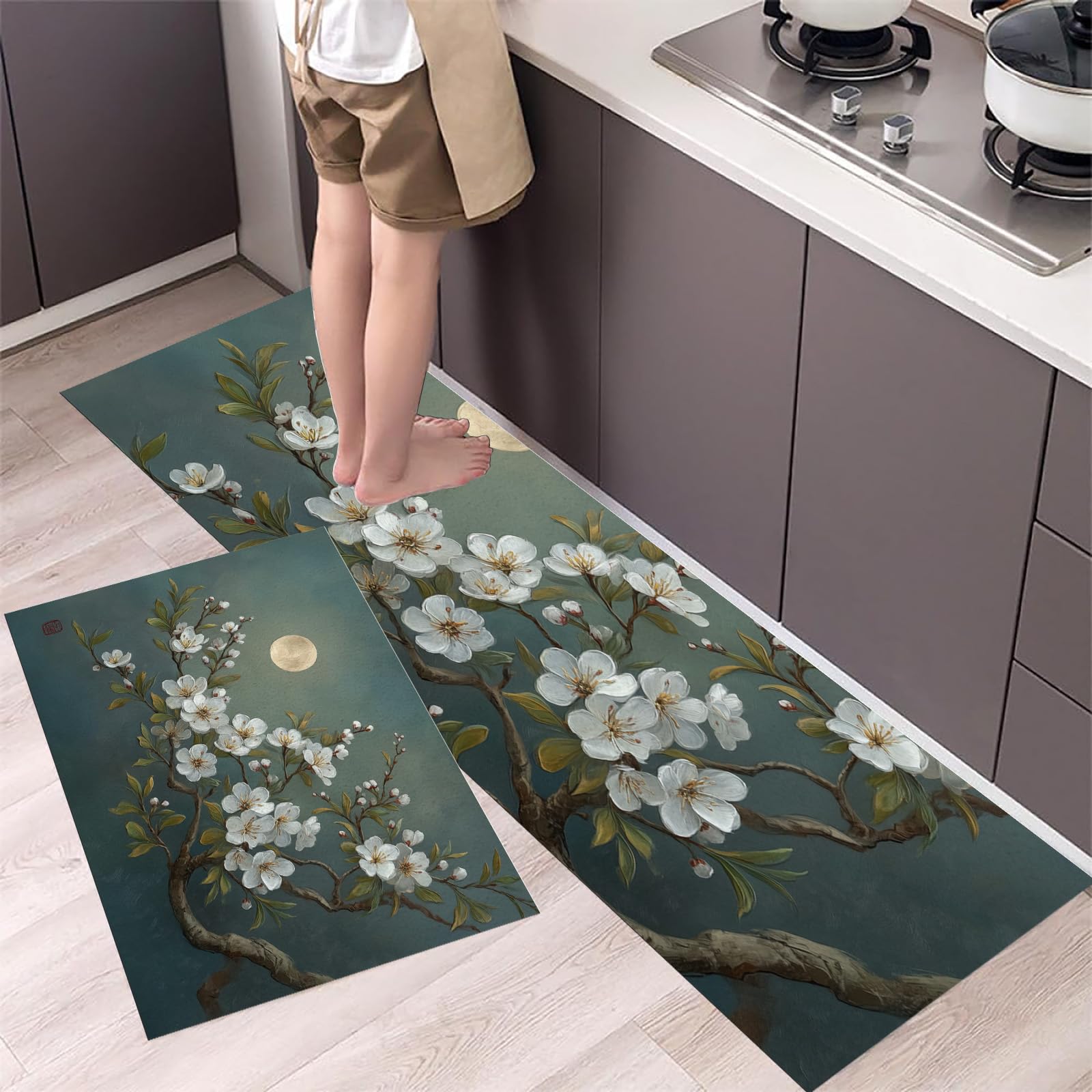 Alfombras de cocina antideslizantes de tinta lavables para evitar resbalones en suelos blancos