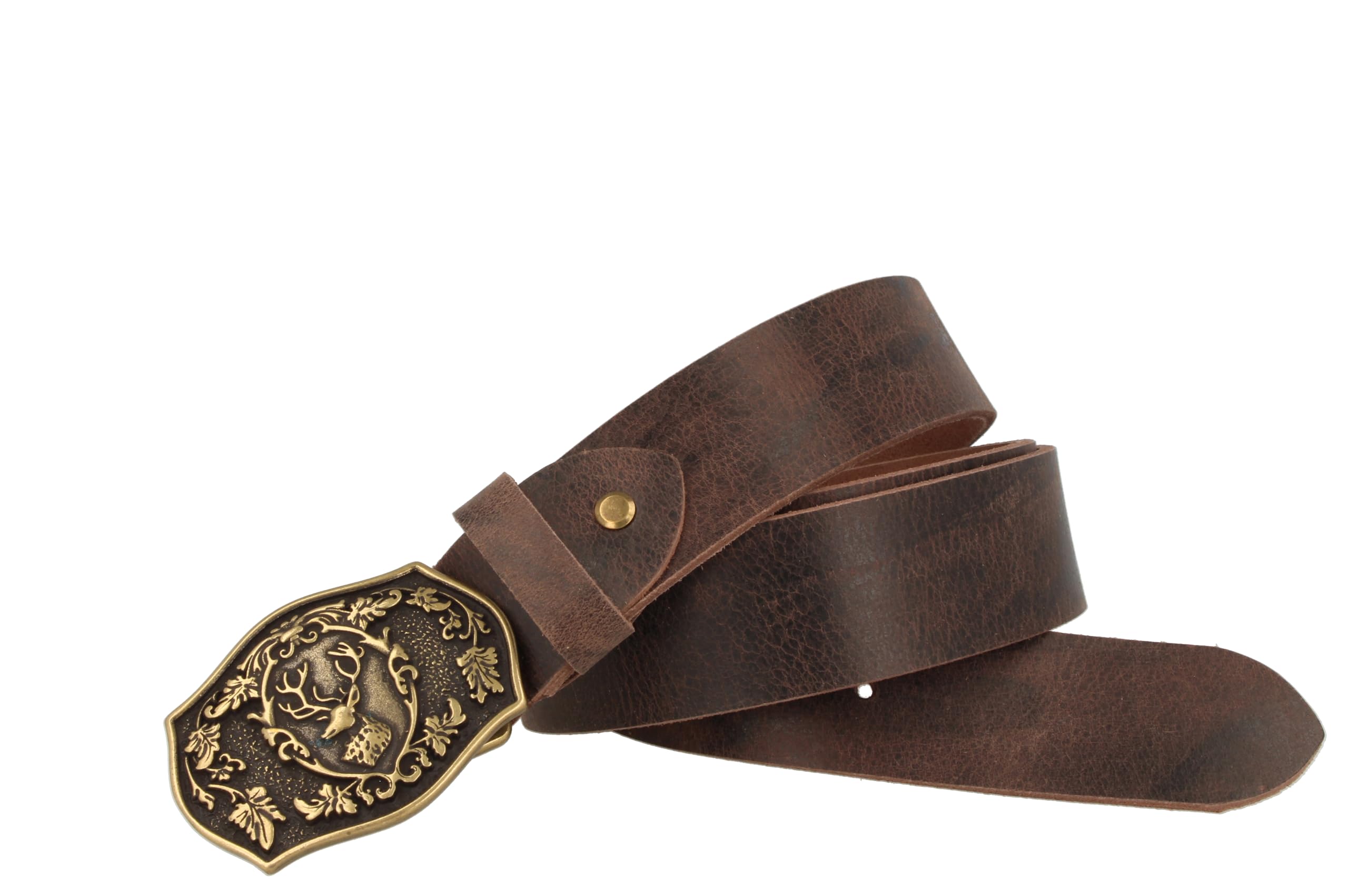 MGM Unisex pasek do stroju ludowego z paskiem jelenia, brązowy mosiądz, 115, Brązowy mosiądz, 115
