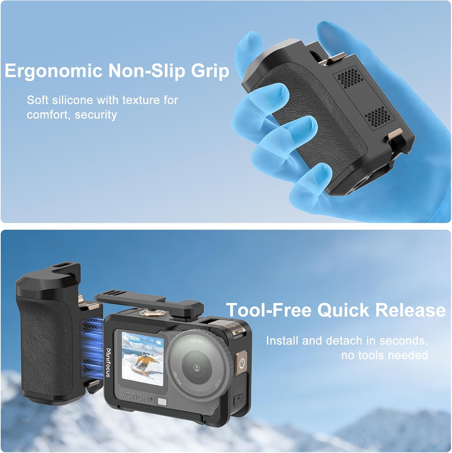 Street Grip Kit for DJI Osmo Action 6, Aluminum Alloy Xplorer Grip Pro Kit, Magnetic Quick Release Handle Set, Camera Cage Holder with Seesaw Shutter, Cold Shoe & 1/4" Thread, Quick Battery Access