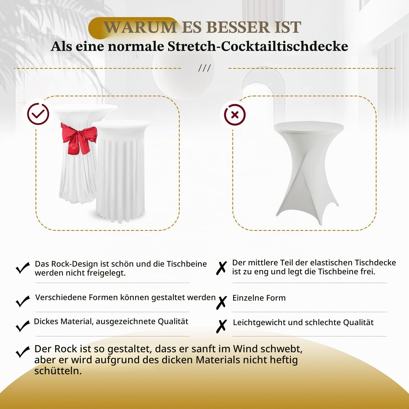 YMHPRIDE 2er-Set Weiße Stehtisch Hussen Stretch Stehtisch Tischdecke mit Rock, 80×110cm Runder Cocktail-Tischrock, Bistrotisch-Bartisch-Abdeckung für Party, Hochzeit, Banketttisch