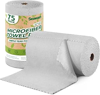 Mikrofasertücher Rolle, 75 Stück Mikrofaser Reinigungstücher, Abreißbare Lappen Putztücher für Auto, Küche und Haus 30x30cm(Grau)