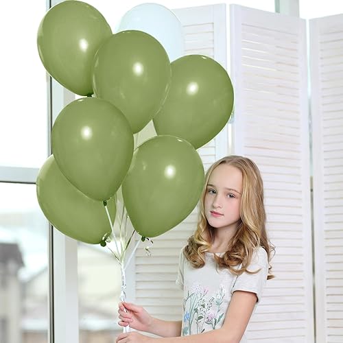 Miniatura 5 de RUBFAC Globos de color verde salvia, 50 globos de fiesta y cinta de 12 pulgadas, globos de látex gruesos para cumpleaños, bodas, baby shower,