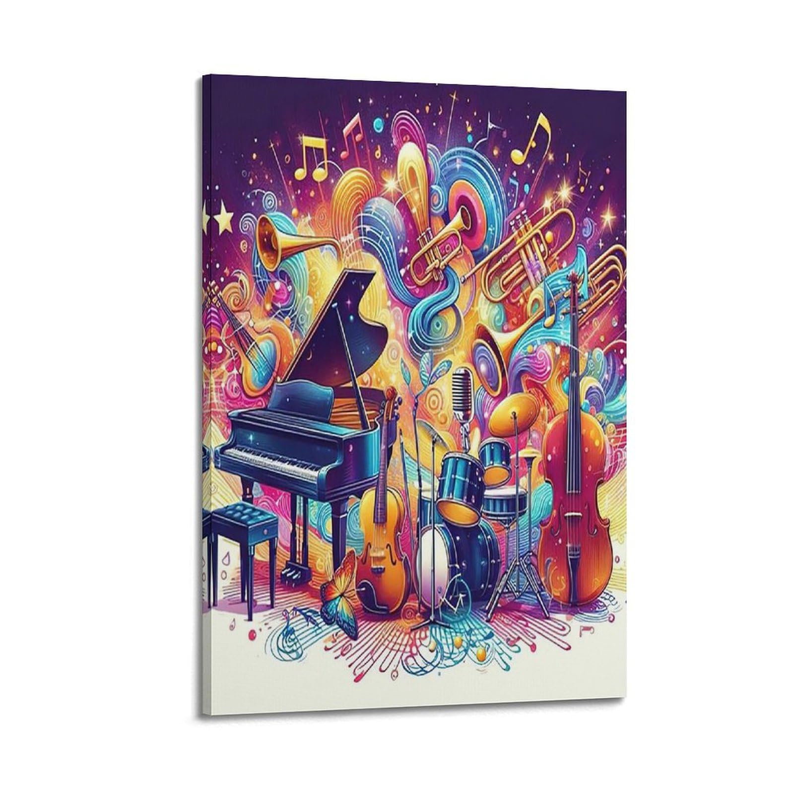Poster di festival, stile anime, accattivante, strumenti musicali rispettivi e note suonate poster pittura decorativa poster da parete su tela e stampa artistica moderna per la camera da letto della