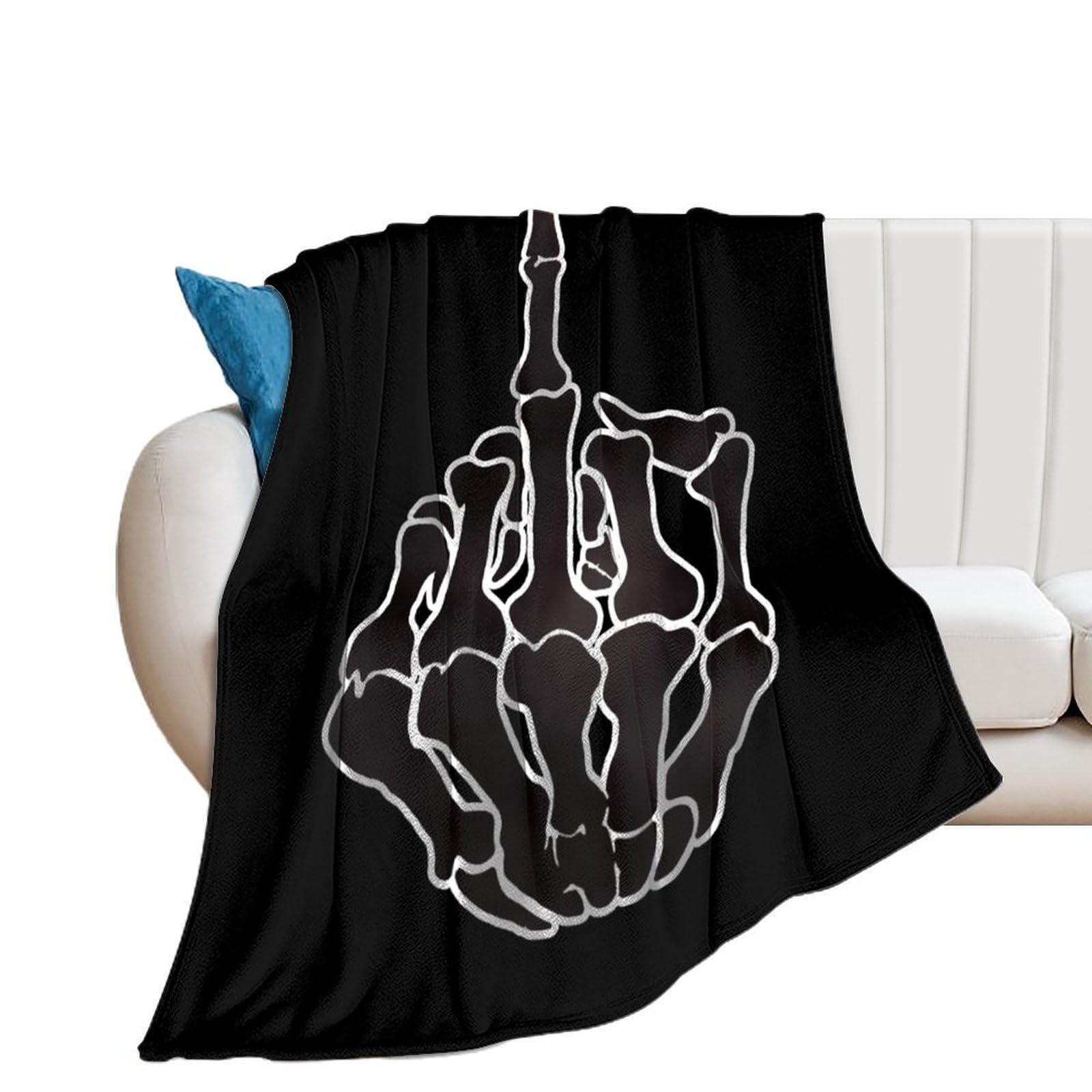 NCLQVJXZKHW Fuck Middle Finge Skull Flannel Blanket Soft Throw Blankets Bed Couch Sofa Travel