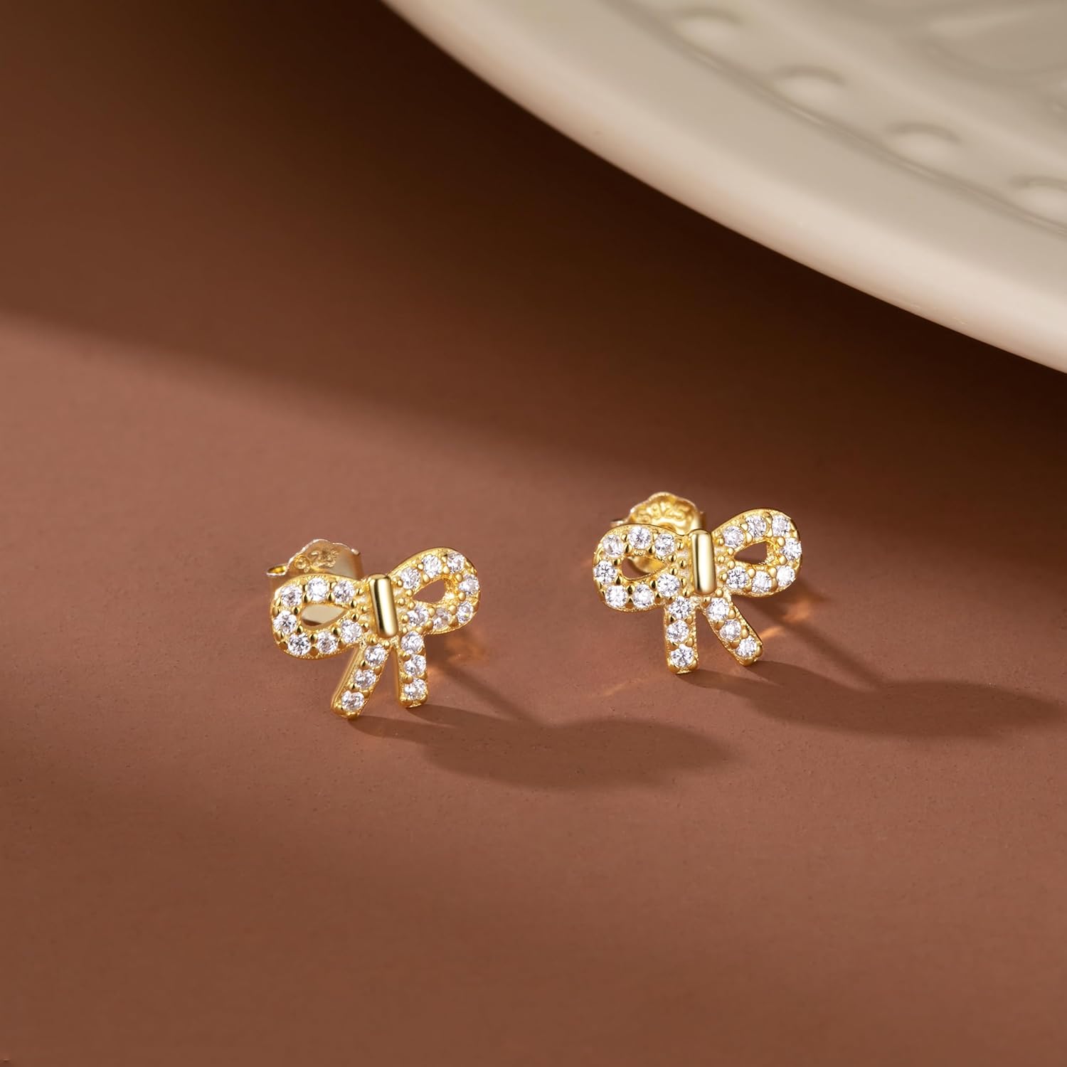 SLUYNZ 925 Sterling Silver CZ Bow Stud Earrings for Women Teens Small Bowknot Stud Earrings - Image 2