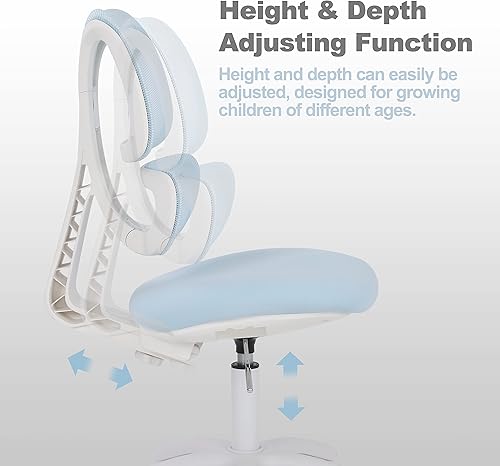 Miniatura 5 de Silla de escritorio para niños, niñas, adolescentes, silla de computadora de oficina, diseño ergonómico, altura y profundidad de asiento ajustables,