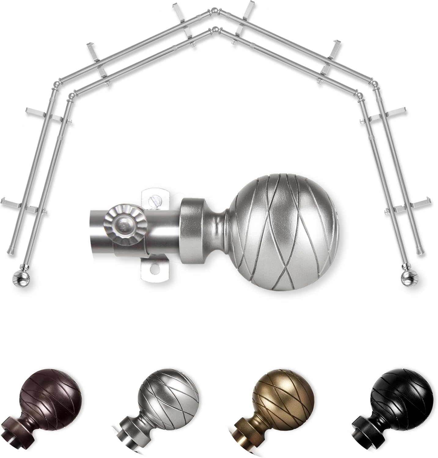 A&F Rod Décor - Ferro 13/16" 4-Sided Double Bay Window Curtain Rod - Black