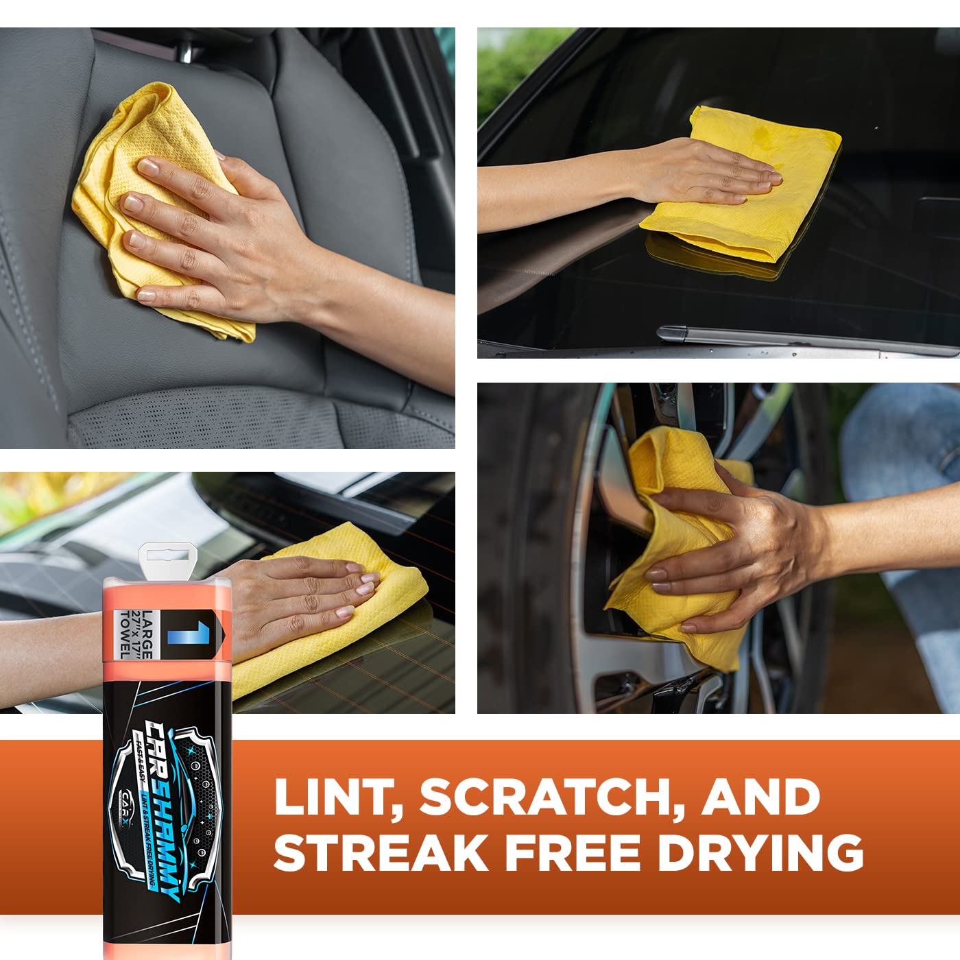 CarX Toalla Shammy para coche, 27 x 17 pulgadas, súper absorbente y sin arañazos, paño de gamuza para coche (naranja)