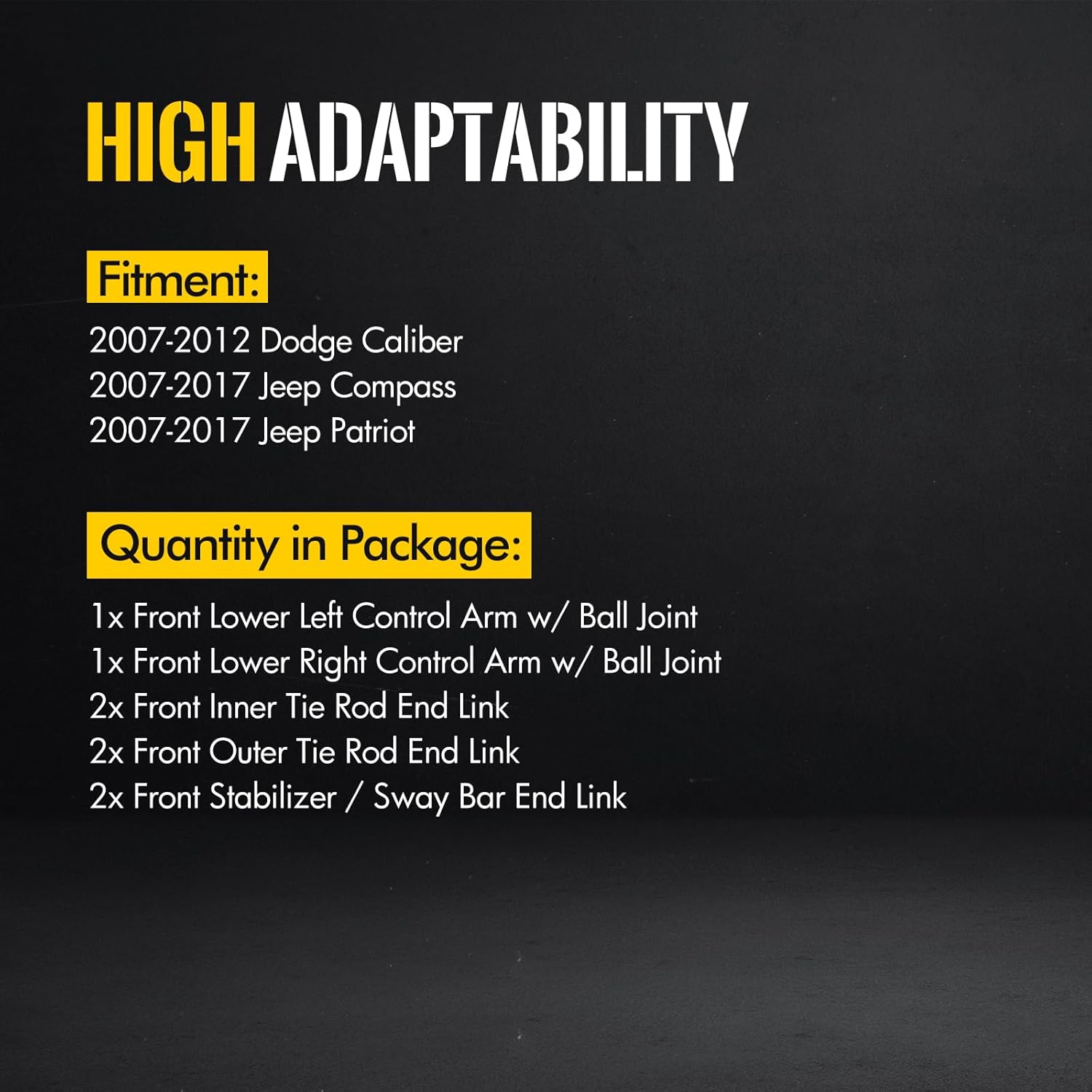 KUSATEC 8pcs Front Suspension kits Lower Control Arms with Ball joints Fit for 2007-2012 Dodge Caliber, 2007-2017 Jeep Compass Patriot; Replace K620066 K620065 Sway bars Tie Rods