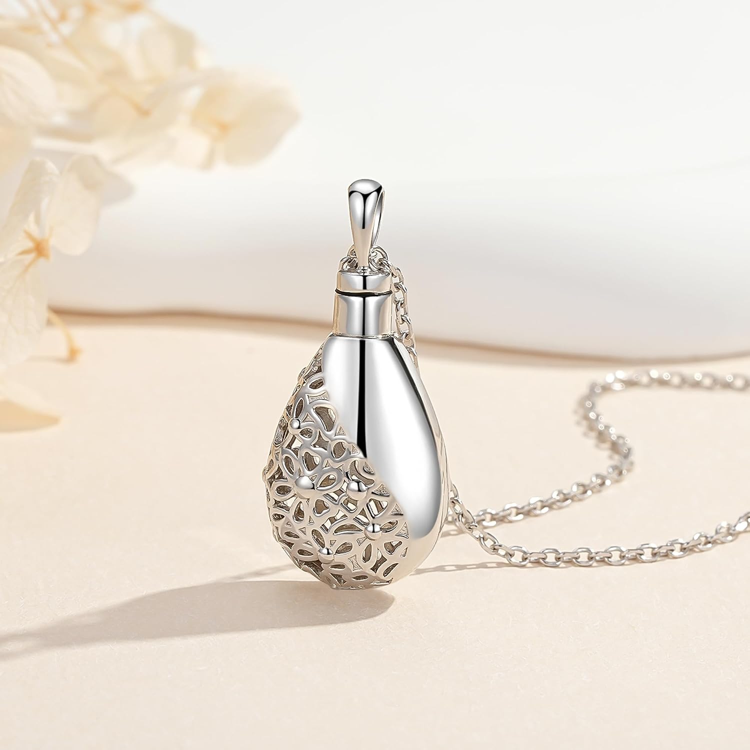 925 Sterling Silver Urn Cremation Ashes Memorial Keepsake Teardrop Eternity Memorial Pendant Mom Dad Jewelry for Women