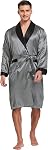 Tony & Candice Robe satinée manches longues en soie Kimono Peignoir avec short Set Sleepwear pour homme