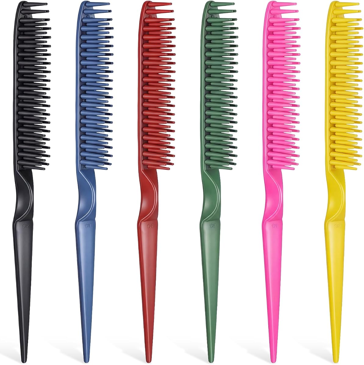 Jeffdad Juego de peines para el cabello de 3 filas, 6 peines para desenredar y desenredar para cabello rizado, natural y grueso | Diseño de cola de rata para una separación precisa, definición de rizos y eliminación suave de trenzas