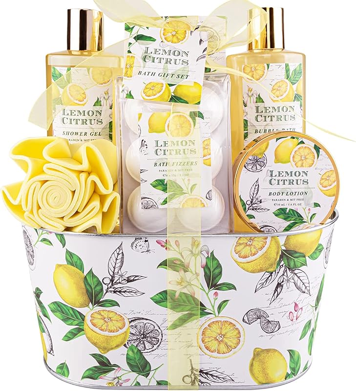 Conjunto de presente para banho com fragrância de limão ArioseMonde, com balde metálico