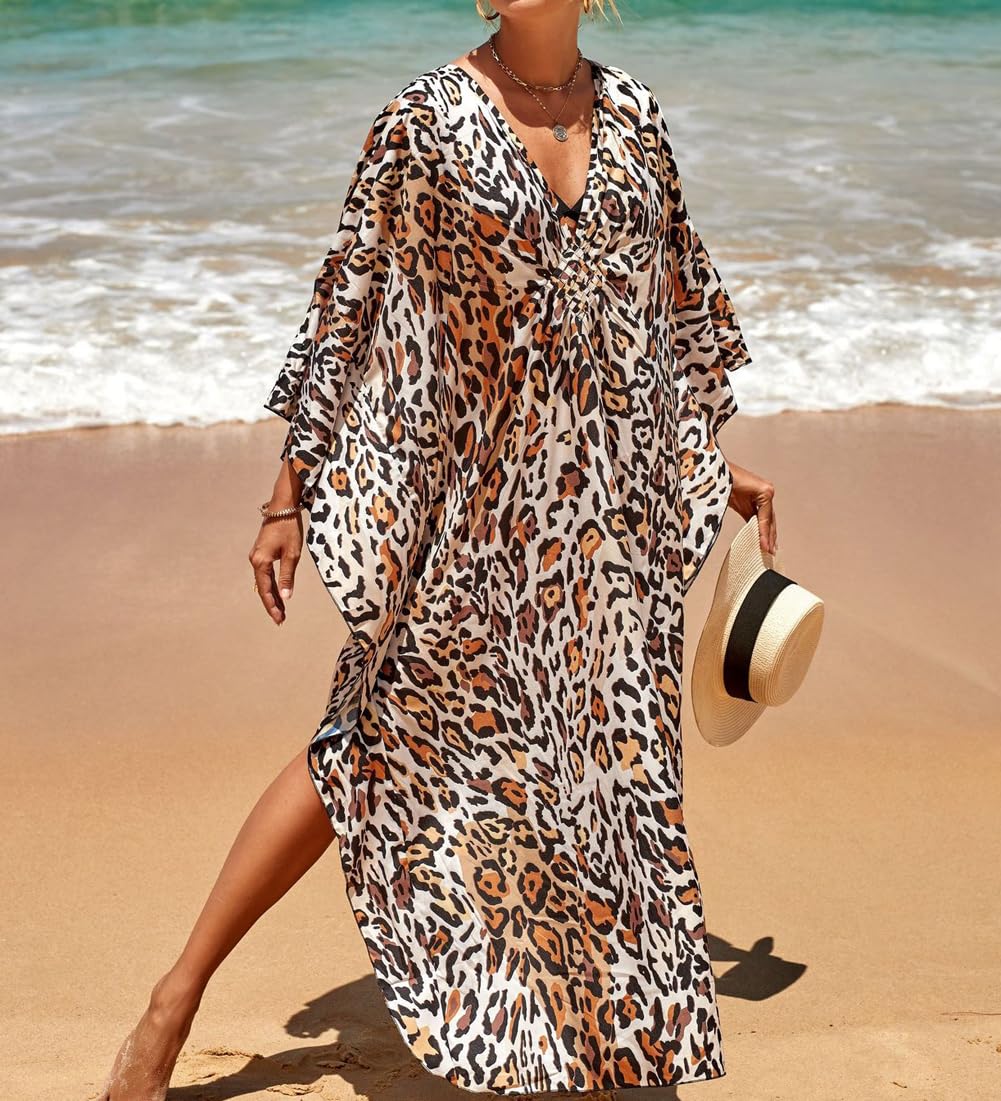 Femmes Boho Kaftan Grande Taille Robe de Plage Maxi Longue Bikini Cover up Été Maillots de Bain Florale Pareos
