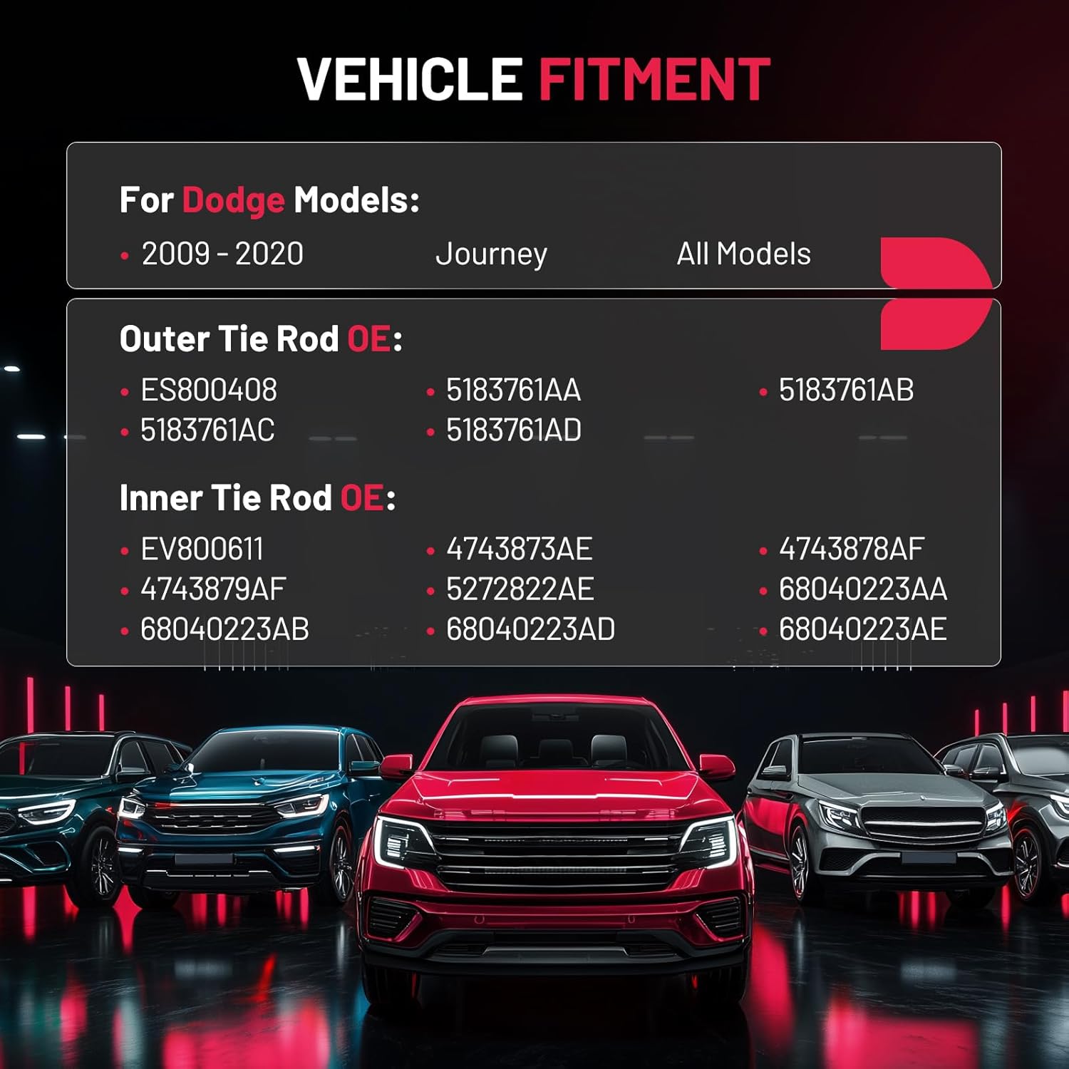 BDFHYK 4pcs Tie Rod Ends Kit Compatible with Dodge Journey 2009-2018,2*Outer-ES800408， 2*Inner-EV800611