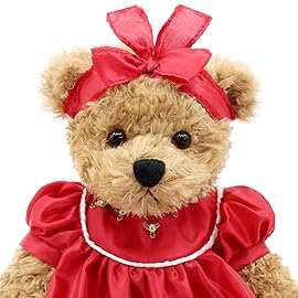 Oitscute Small Baby Teddy Bear with Cloth Cute Stuffed Animal Soft Plush Toy 10 (Red lace Dress)