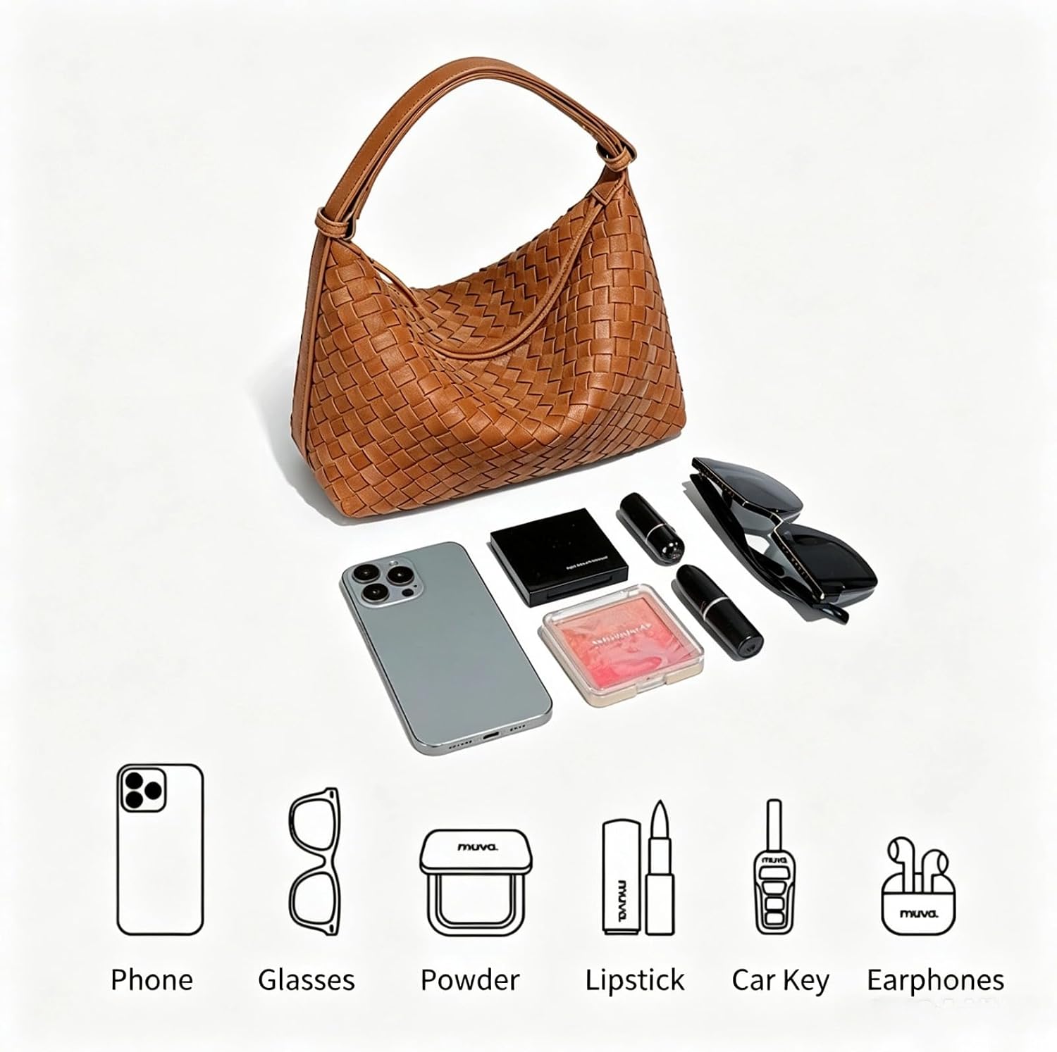Woven Suede Shoulder Bag, Women’s PU Leather Top Handle Hobo Purse, Handbag for Daily Commute