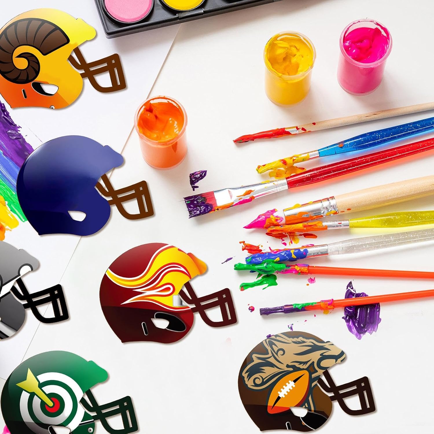 Yookeer 32 Piece Wood Football Crafts Unfinished Football Hockey Helmet Wood Cutout Helmets for Painting DIY Crafts Door Hanger Sports Themed Party Decoration