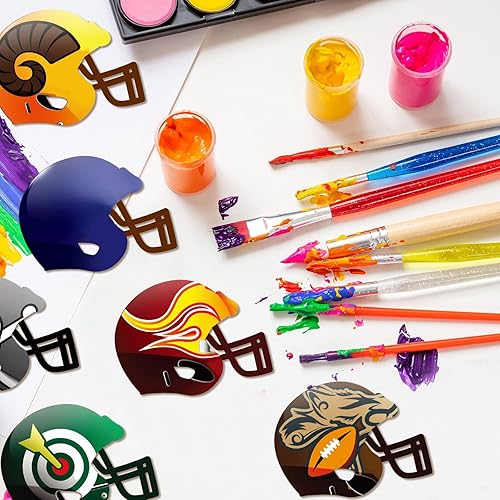 Miniatura 5 de Yookeer 32 piezas de madera para manualidades de fútbol sin terminar, casco de hockey de fútbol americano con recortes de madera para pintar,