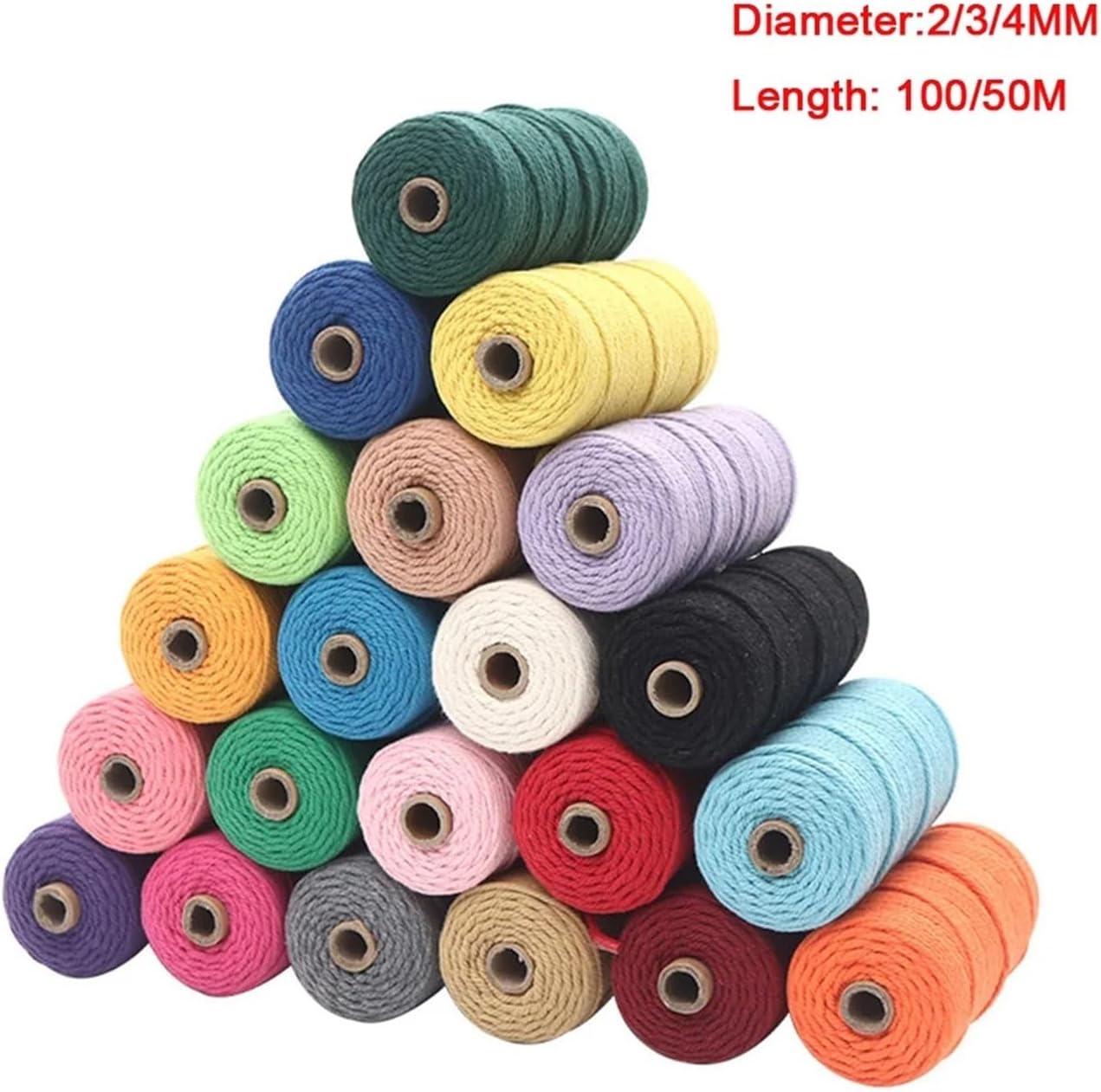 Colorful Cotton Rope, 2/3/4mm Twine Macrame Cord String Thread DIY Crafts Braided Twisted Cotton Cord for Party Wedding Decor(Color 03,2MM 100M)
