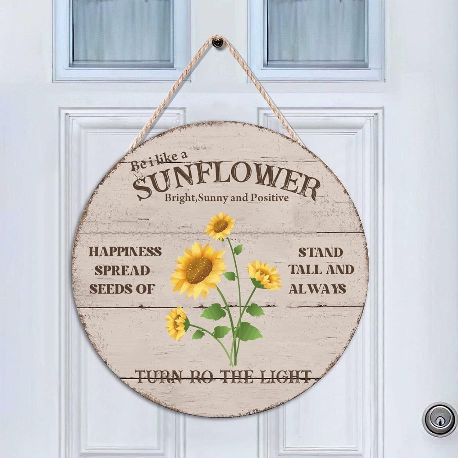 Sunflower Wood Door Sign Sunny Round Door Hanger Sign 16x16in Bright Wall Door Hanging Sign for Front Door Entryway Porch Bar Pub Farewell Party Housewarming Gifts