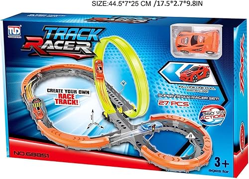 Miniatura 14 de Juego de pistas de carreras, juguetes competitivos para dos jugadores, 2 autos de carreras de alta velocidad, juguetes de auto de pista de bucle