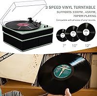 Vista 6 de MPK - Tocadiscos Bluetooth, sistema de alta fidelidad con altavoces de estantería, tocadiscos de vinilo de 3 velocidades con transmisión por correa