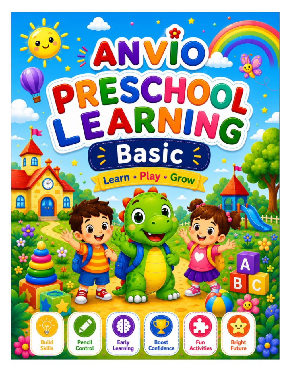 ANVIO PRESCHOOL LEARNING BASIC WORKBOOK: A Fun Early Learning Activity Book with Tracing, Alphabet Practice, Number Recognition, Shape Learning, Color ... for Preschool, Pre-K, and Kindergarten Kids