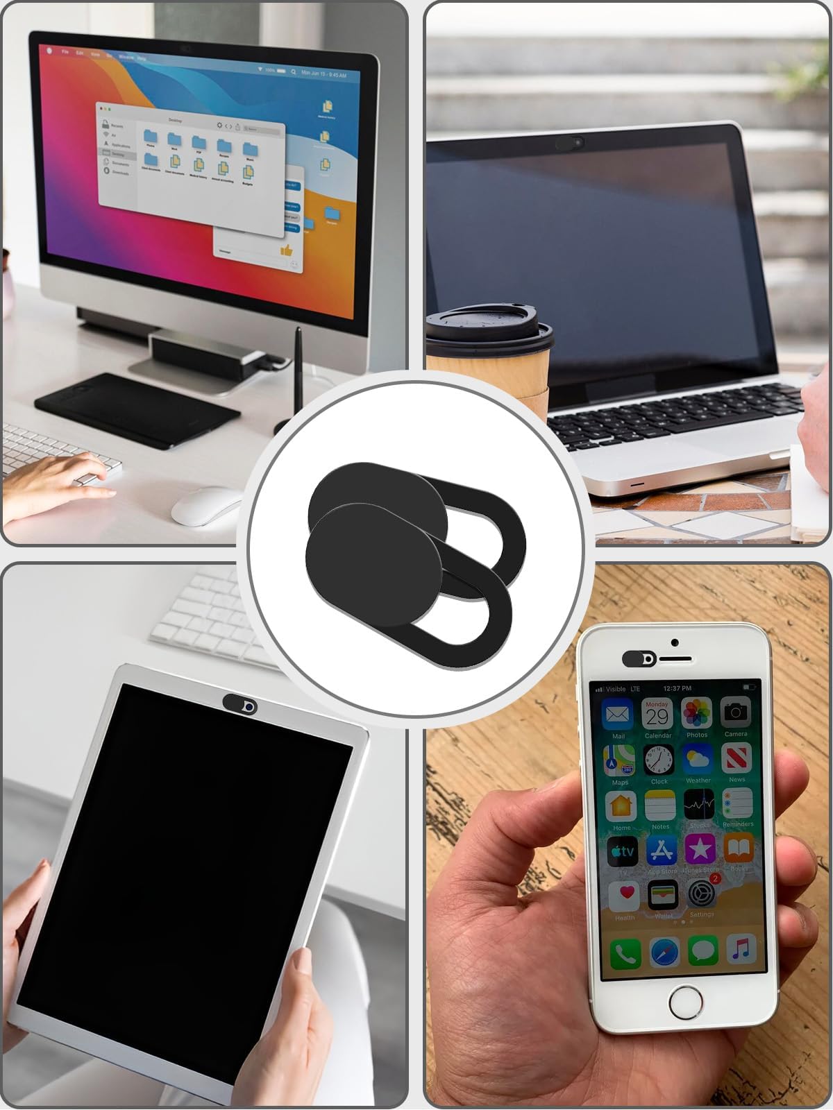 8 Pièces Couverture de Webcam Ultra Mince (0.027 mm) pour Ordinateur Portable, PC, iPhone, iPad - Protection de Caméra - Noir