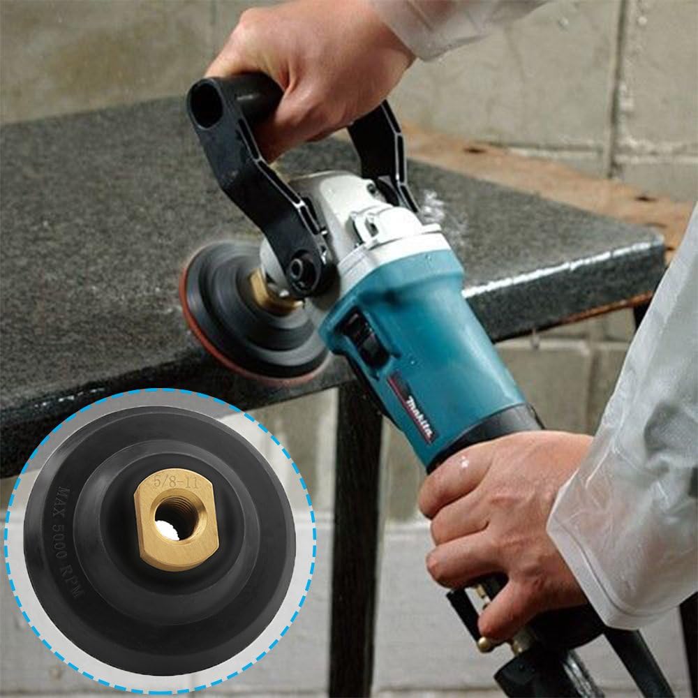 4 inch Polisher Backing Plate - Metal Arbor 5/8" 11 Thread Rubber Hook and Loop Backer Pad, Ideal Polishing Disc Holder for Concrete Tile Granite Marble Stone Countertop Floor Grinder (Black)