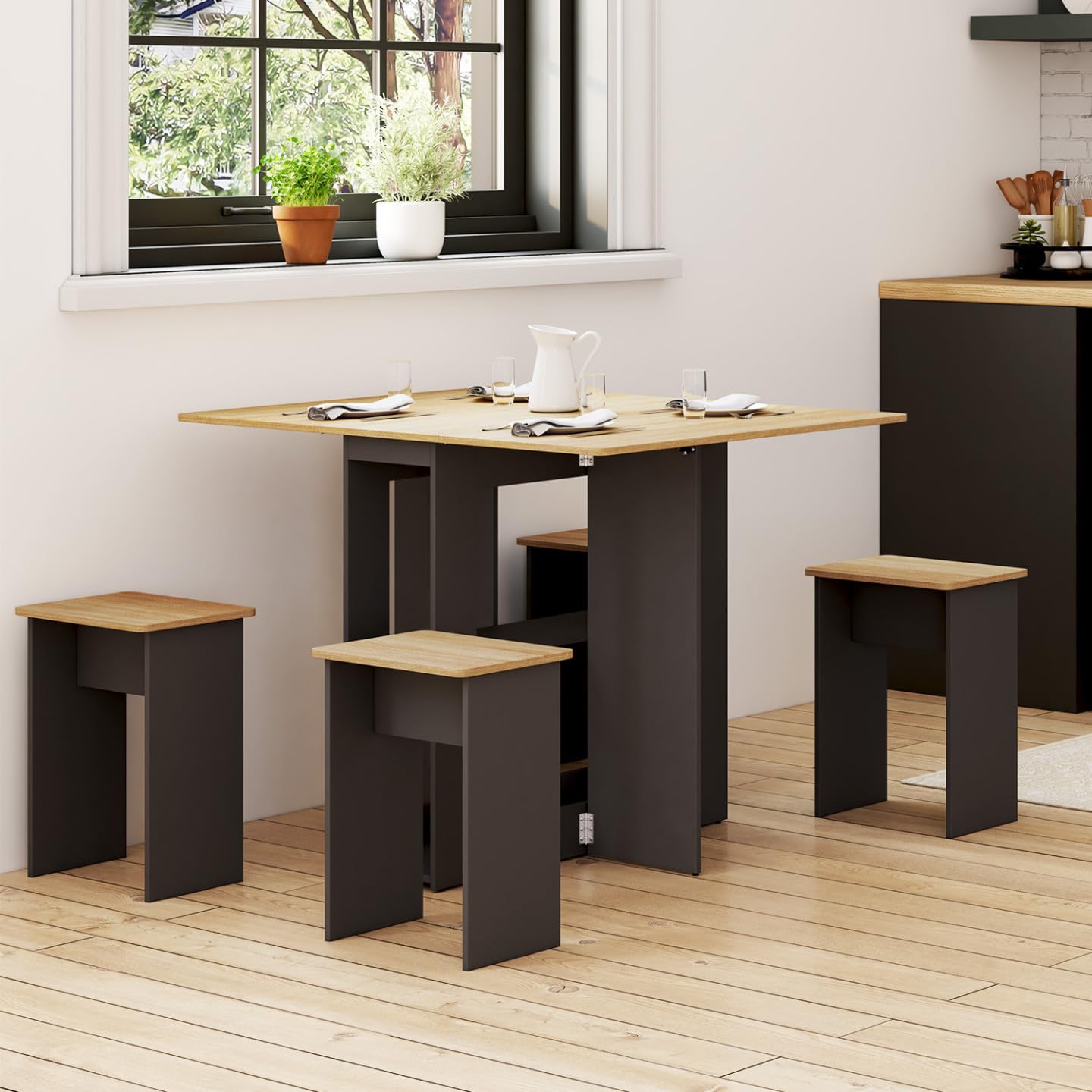 IDMarket - Ensemble Table Console Pliable EDI 2-4 Personnes et 4 tabourets