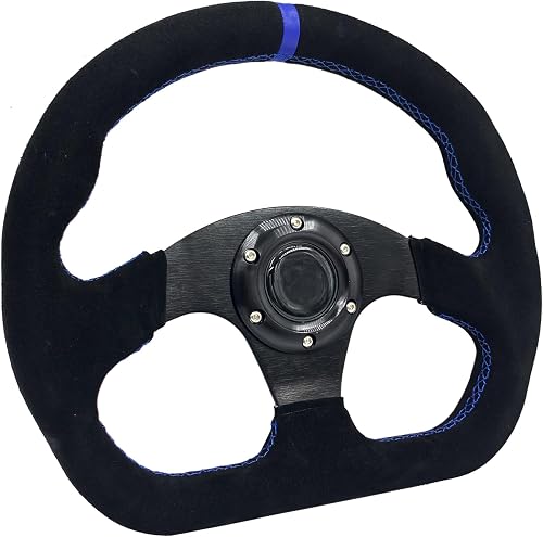 Spaorcco 33 cm (13 Zoll) blaues gestreiftes Lenkrad im Rennstil, D-förmig, flach