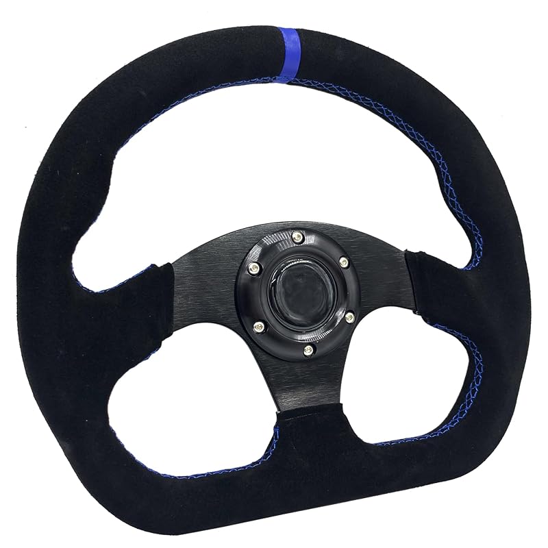 Volante para Sim Racing D-Cut com Revestimento em Camurça, Faixa Azul, 33 cm (13 pol.) e Furação 6-Bolt de 70 mm Spaorcco HR-00