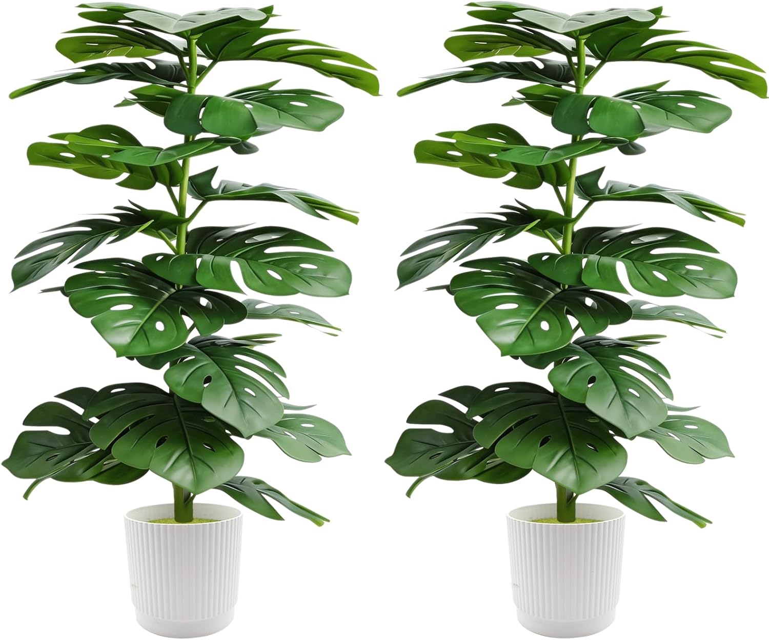 2 Pack 31" Artificial Fiddle Leaf Fig Tree,with White Planter Pot,Faux Floor Plant,Ficus Faux Plant Artificial Trees for Office Indoor Outdoor Garden Living Room Home Decor