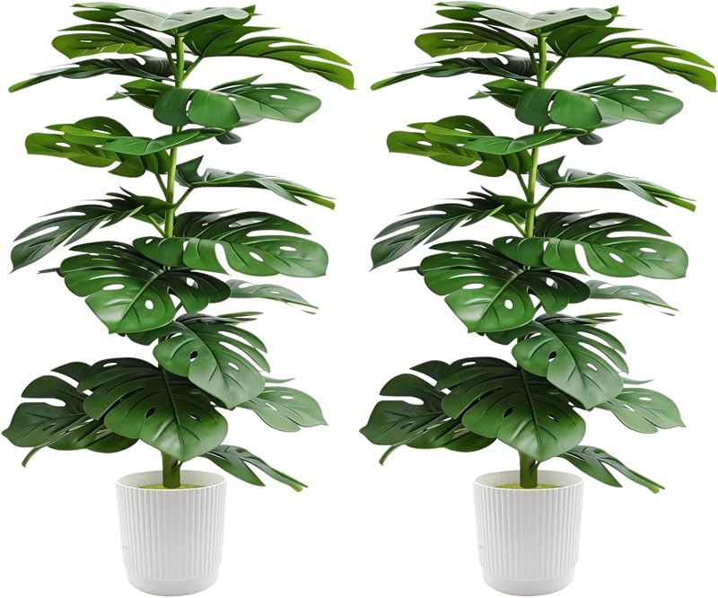 2 Pack 31" Artificial Fiddle Leaf Fig Tree,with White Planter Pot,Faux Floor Plant,Ficus Faux Plant Artificial Trees for Office Indoor Outdoor Garden Living Room Home Decor