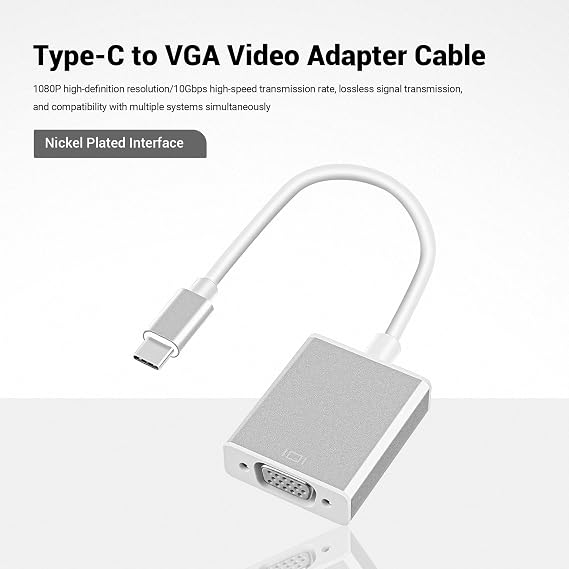 USB C to VGA Adapter for Monitor Projector HDTV, USB 3.1 Type C to VGA Converter Male to Female Video Cable with Aluminium Shell Compatible with MacBook Pro/Air, iPhone15/16 Pro, PC Laptop