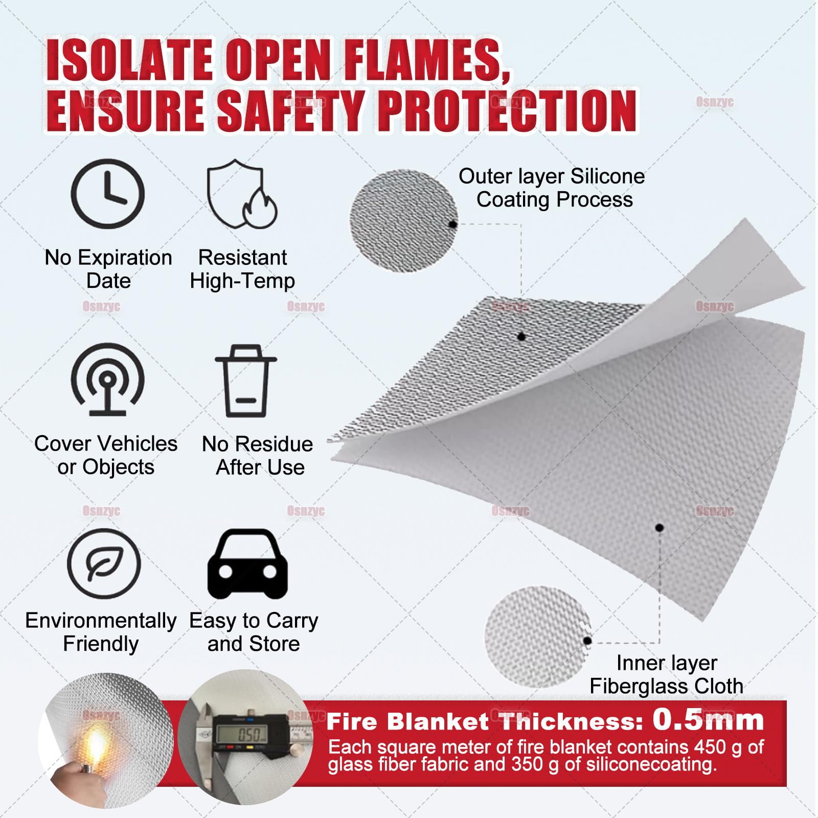 Manta Ignífuga De Emergencia para Vehículos Eléctricos Y Combustible, Manta Supresión Incendios De Fibra De Vidrio, Reutilizable, Cortar El Suministro De Oxígeno para Extinguir El Fuego 4×6M