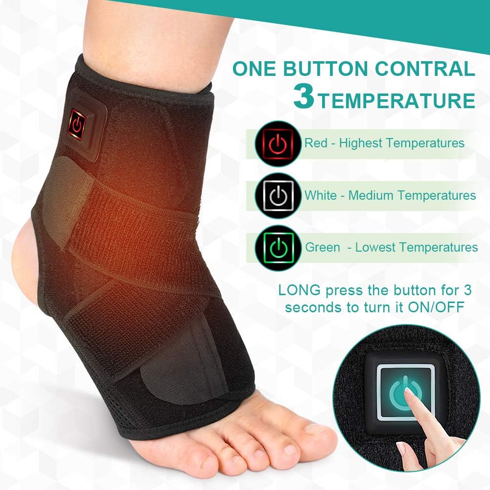 VINGVO Heated Ankle Brace Wrap - Hot Therapy Foot Wrap with 3 Level Controller for Stabiling Ligaments, Soothe Achy Feet, Reduce Swelling, Pain Relief for Sprains, Arthritis, Torn Tendons,Black