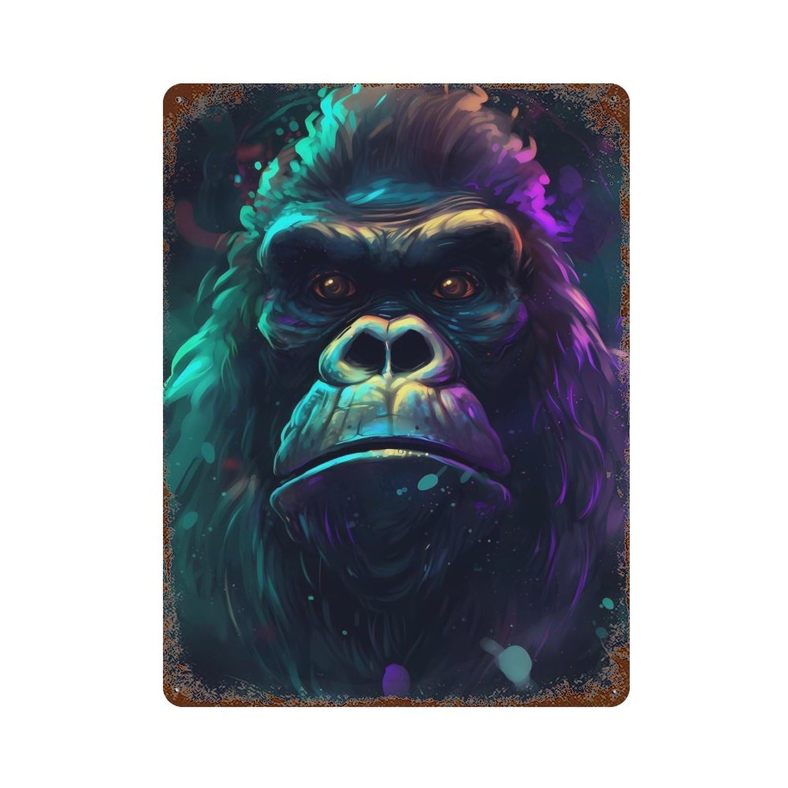 Gorilla Treasured Vintage Wall Sign 15.7"x11.8", Rust Effect Metal Decor for Cafe, Home Bar And Lounge Decor