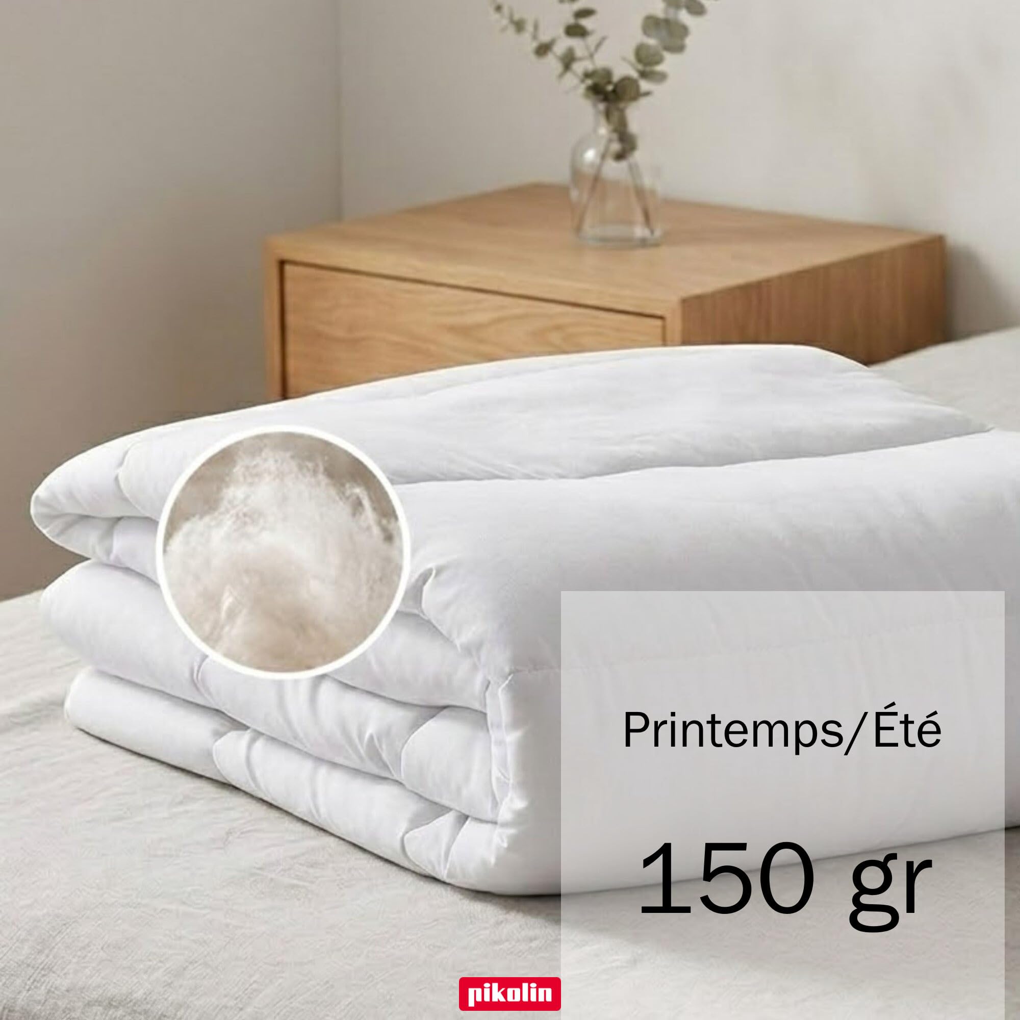 PIKOLIN Couette 220 x 240 cm 150 g d'Été en Fibre Aloe Vera pour Lit 2 Personnes - Couette Hypoallergénique, Lavable, Léger, Douce et Respirante