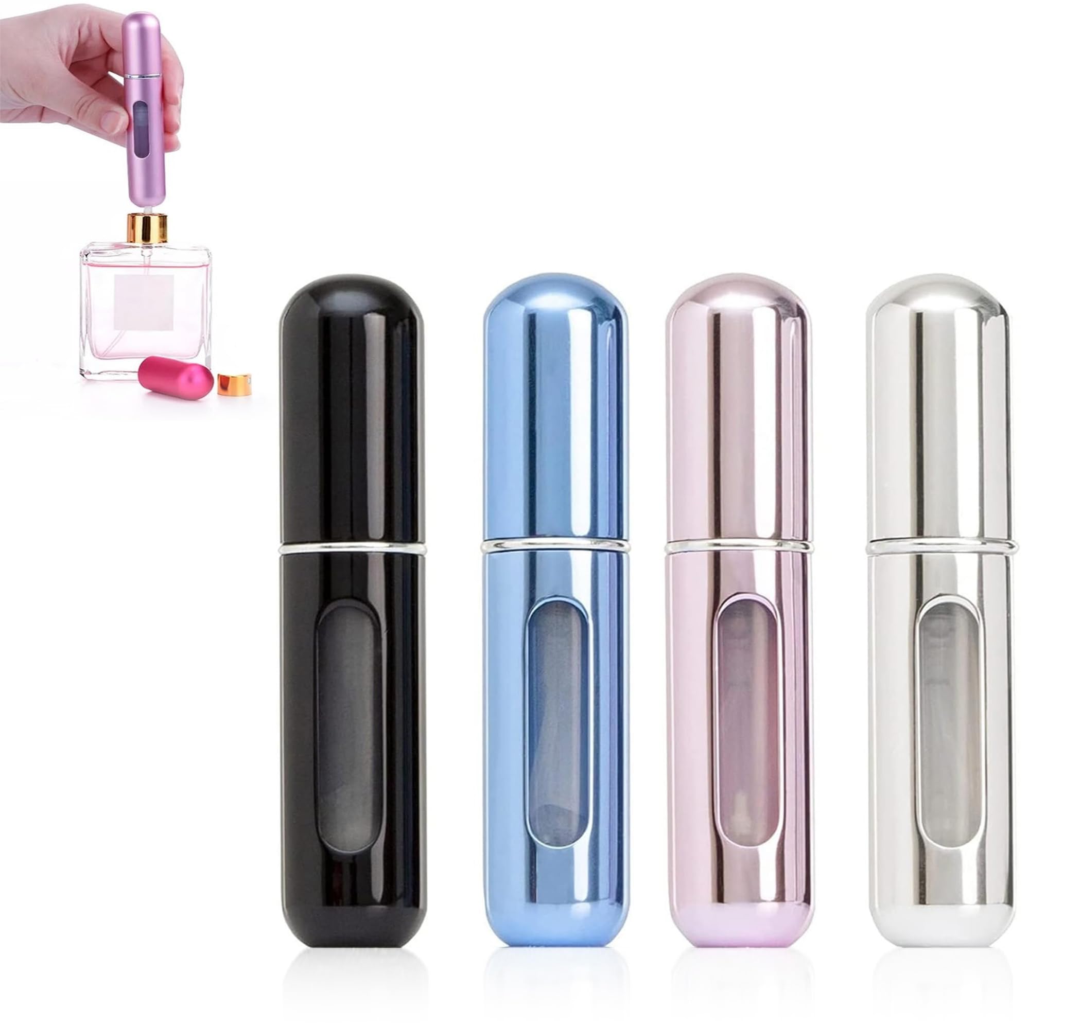 GLUN® Pack of 4 Empty Refillable Makeup Moisturiser Travel Bottles Multicolour Chrome Finished-image-31