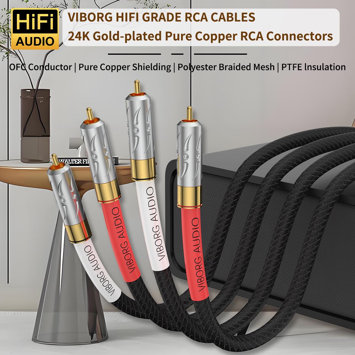 Viborg Coppia 09G-801 RCA Cavo di interconnessione 4 Core Multiplex Rame Multiplex 5N Cavo di segnale RCA OFC (3,3FT/1M)